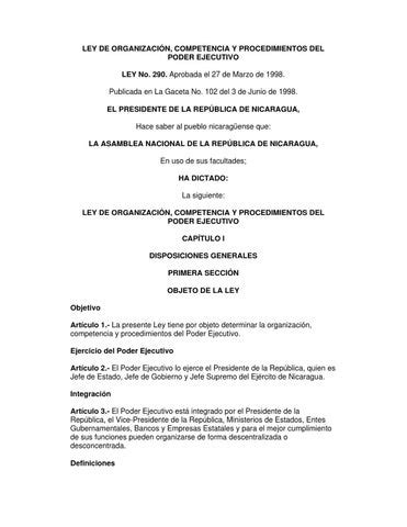 Ley N 290 Ley De Organizacion Competencia Y Procedimientos Del Poder