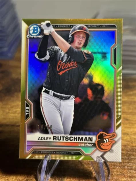 2021 BOWMAN CHROME Adley Rutschman réfracteur or véritable 50 Orioles