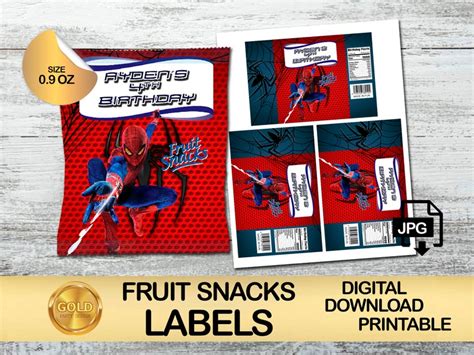 Spiderman Fruit Snacks Labels Spiderman Birthday Party Etsy