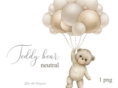 Teddy Bear Clipart Balloons Baby Neutral Shower Pastel Brown Etsy