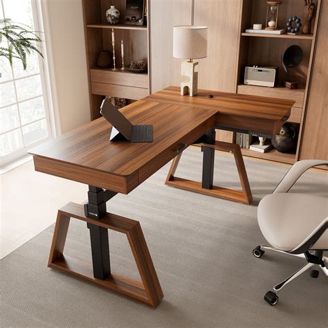 Eureka Ergonomic 63'' L Shape Executive Standing Desk, Walnut Finish in ...