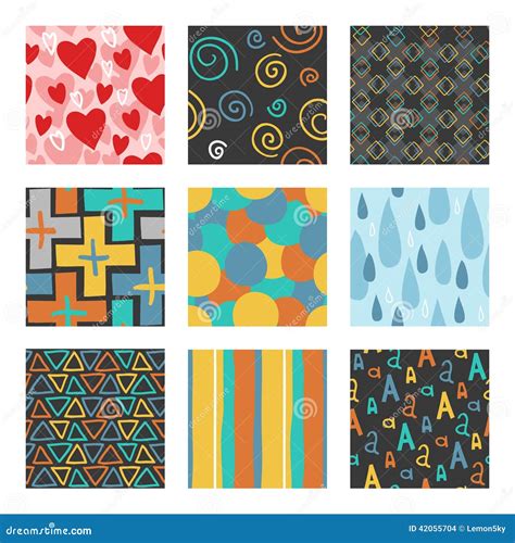 Nine Unique Random Hand Draw Pattern Set Stock Vector Illustration