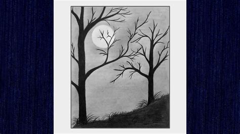 Easy Pencil Drawing How To Drawing Moonlit Light Scenery Drawing