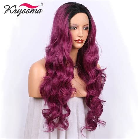 Buy Kryssma Purple Synthetic Lace Front Wigs For Women Long Wavy For Ladies