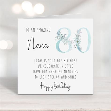 Nana 80th Birthday Card With Versepoem Eightieth Birthday Etsy Uk