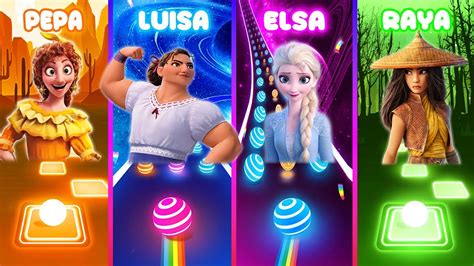 Encanto Pepa And Luisa Vs Frozen Elsa And Raya Tiles Hop And Dancing