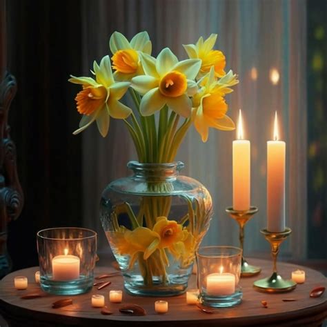 Premium Ai Image Bouquet Of Daffodils In A Glass Vase