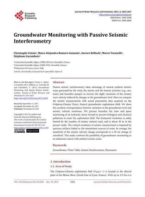 PDF Groundwater Monitoring With Passive Seismic Seismic Velocity