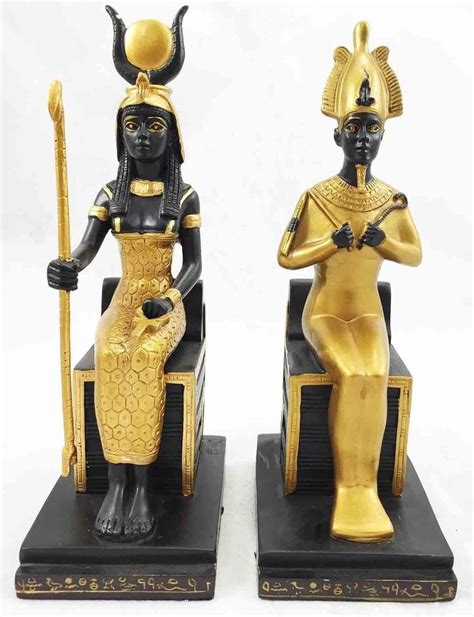 Egyptian Deities Goddess Isis Iset And God Osiris Sitting On Throne