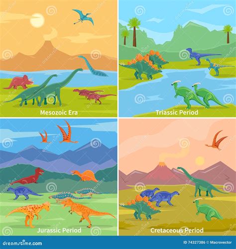 Dinosaurs Of Triassic Period Cartoon Vector | CartoonDealer.com #77252205