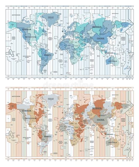 Time Zone Maps Set stock illustration. Illustration of eurasia - 250002828