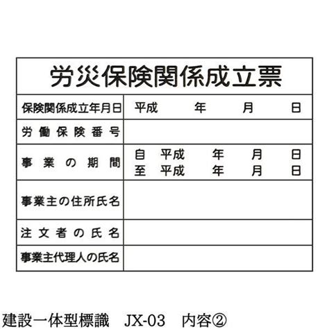 建設一体型標識 Jx 03 壁貼りタイプ Pp製 建設業の許可票 労災保険関係成立票 作業主任者一覧表 有資格者一覧表 施工