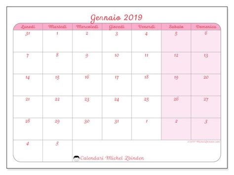 Calendario Gennaio 2019 76ld Calendario Calendari Mensili Calendario Stampabile