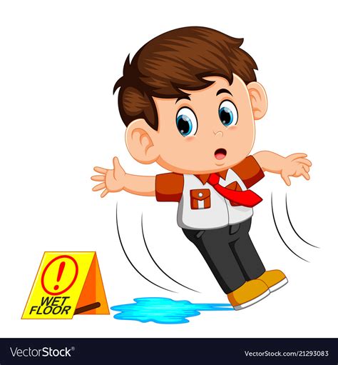 Boy Slipping On Wet Floor Royalty Free Vector Image