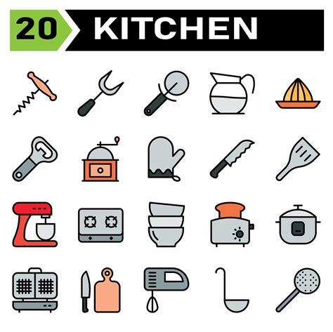 Kitchen Equipment Icon Set Include Corkscrew Bottle Opener Wine