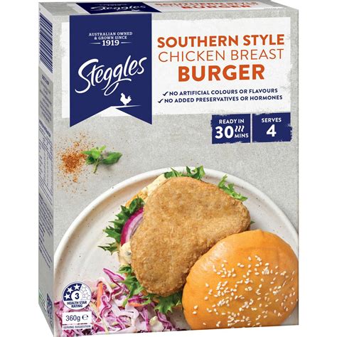 Steggles Chicken Breast Burgers Southern Style 360g Woolworths