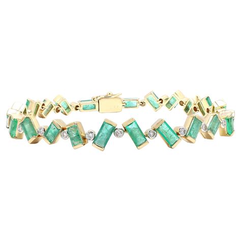 Emerald And Diamond Bracelet In 14k Yellow Gold For Sale At 1stdibs