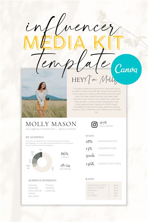 Media Kit Template 1 Page Influencer Media Kit Canva Media Kit Etsy