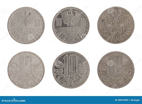 Old Austrian Coins Isolated on White Stock Photo - Image of subdivision, austria: 26879484