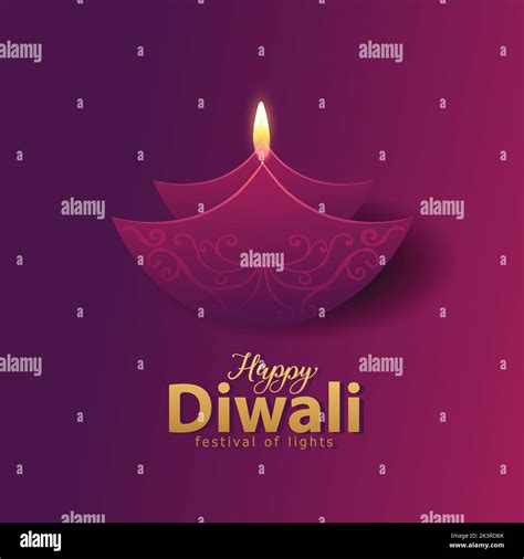 Happy Diwali Indian Festivals Of Light With Paper Diya Vector