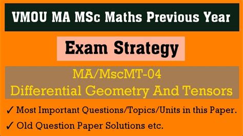 Exam Strategy Vmou Mamscmt 04 L Vmou Ma Msc Maths Important Questions Units L Future First