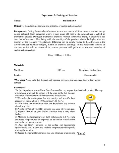 Exp Enthalpy Of Reactions Experiment