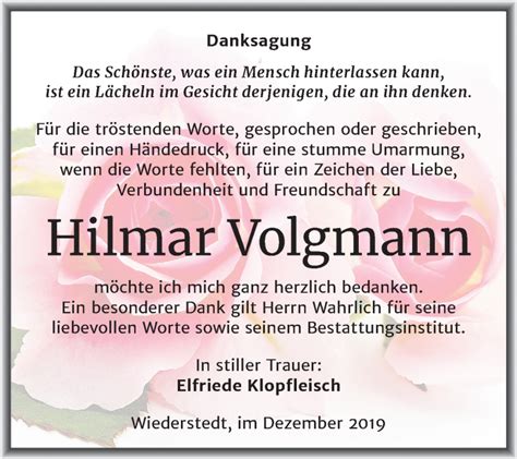 Traueranzeigen Von Hilmar Volgmann Abschied Nehmen De