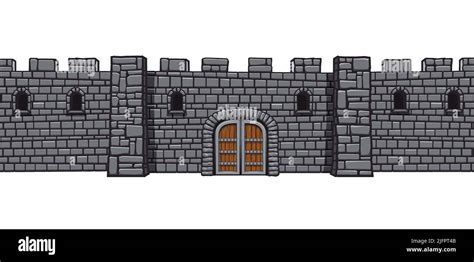 Medieval Castle Wall With Gate And Loopholes Isolated Dungeon Or