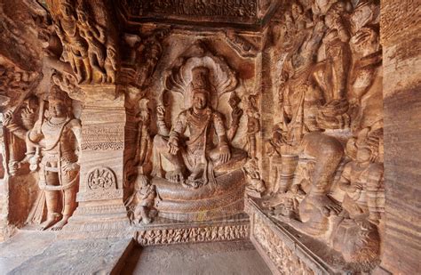 travel4pictures | stone carvings inside Badami caves, 02-2019