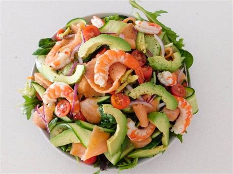 Smoked Salmon And Prawn Salad With A Creamy Avocado Dressing Rustic Cooking In 2020 Prawn