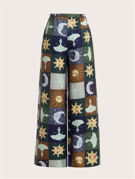 Romwe Hippie Sun Moon Print Wide Leg Pants Shein Usa