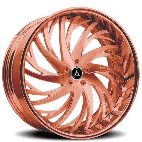 Staggered Artis Forged Wheels Decatur Brushed Rose Gold Face With