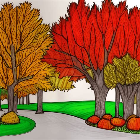 Autumn Landscape Crayon Drawing · Creative Fabrica