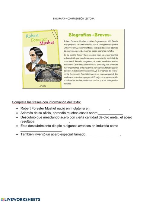 Ejercicio De Biograf As Ejemplo De Biografia Biograf A Actividades