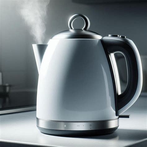 A Silver Kettle On A Counter With Smoke Coming Out Of It Premium AI