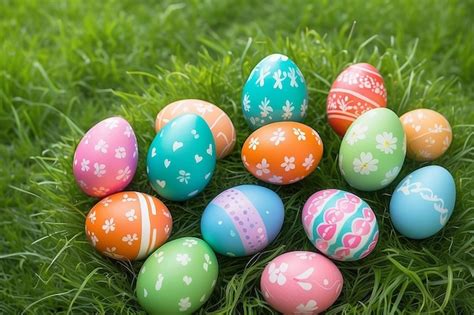 Premium Photo Colorful Easter Eggs On Green Grass