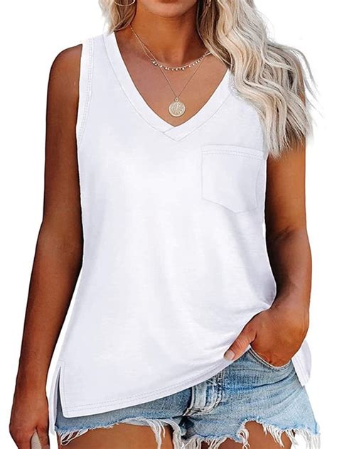 Langwyqu Summer V Neck Sleeveless Solid Color Plus Size Women Tank Tops