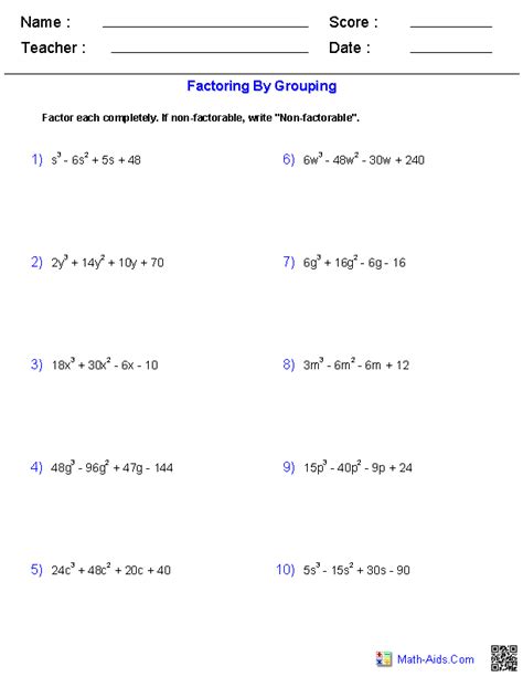 Practice Problems For Factoring Polynomials