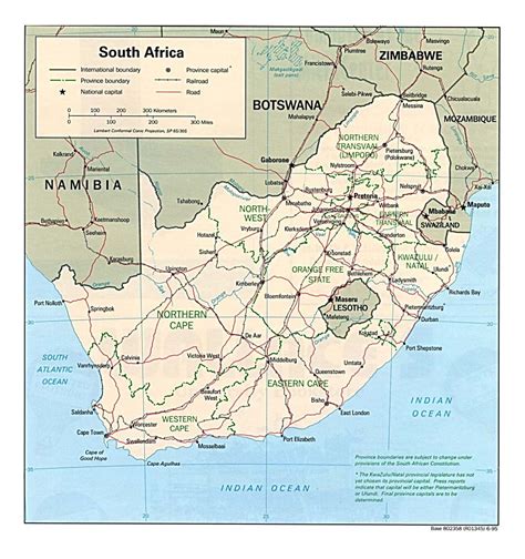 Detailed political and administrative map of South Africa with roads, railroads and major cities ...