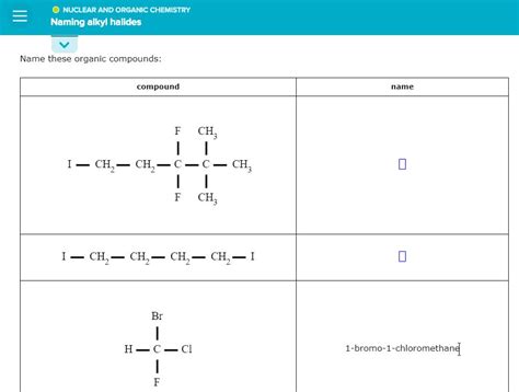 Solved O NUCLEAR AND ORGANIC CHEMISTRY Naming Alkyl Halides Chegg