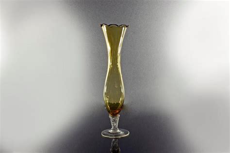 Amber Bud Vase Hand Blown Glass Clear Glass Base Clear Glass Swirled