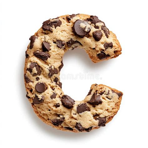 Chocolate Chip Cookie Shaped As Letter C On White Background Stock