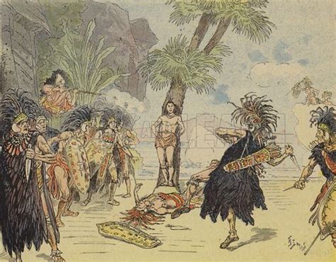 Robinson Crusoe Killing The Cannibal Chief And Saving Stock Image