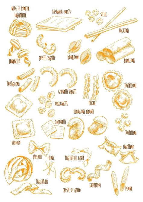 Italian pasta vector sketch names icons set 13054843 Vector Art at Vecteezy