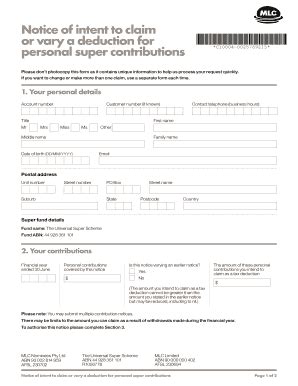 Fillable Online Mlc Notice Of Intent To Claim Or Vary A Deduction