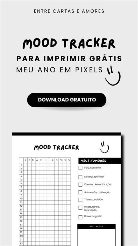 Mood Tracker para imprimir Meu ano em pixels grátis em PDF Entre