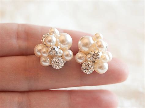 Pearl Cluster Wedding Earrings Bridal Stud Earrings Etsy