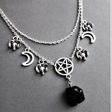 Nu Goth Pentagram Choker With Goat Heads And Black Spinel Stone