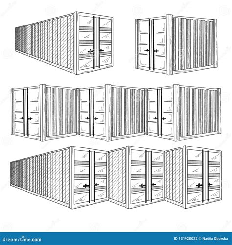 Sketch Different Containers Hand Drawn Vector Set Stock Illustration