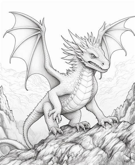 Un Dessin D Un Dragon Avec Des Ailes Et Une Queue Sur Un Rocher Ai